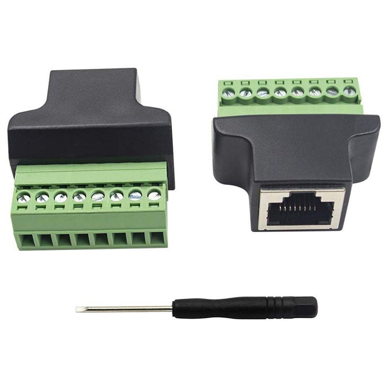 Poyiccot RJ45 Breakout, RJ45 Screw Terminal Adaptor Connector, 2-Pack 8p8c Female Jack to 8 Pin Screw Terminal Connector for Cat7 Cat6 Cat5 Cat5e Ethernet Extender CCTV Digital DVR Network Adapter - Image 1